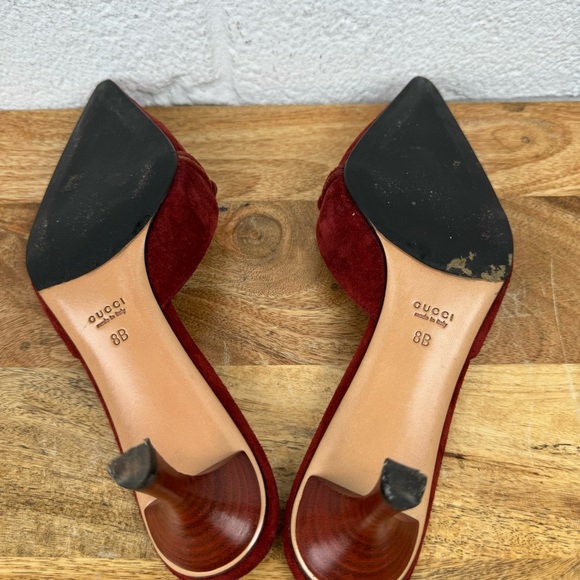 Gucci Red Leather Suede Kitten Heels Size 8 - Picture 12 of 13